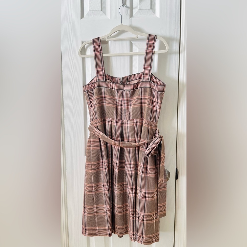 Gal Meets Glam Pink and Brown Plaid Madison Tie-Front Mini Dress Size 12 - Picture 8 of 8
